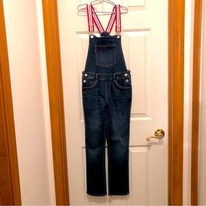 🌻Girls’ size 14 Levi’s stretch denim bib overalls w/red & white straps